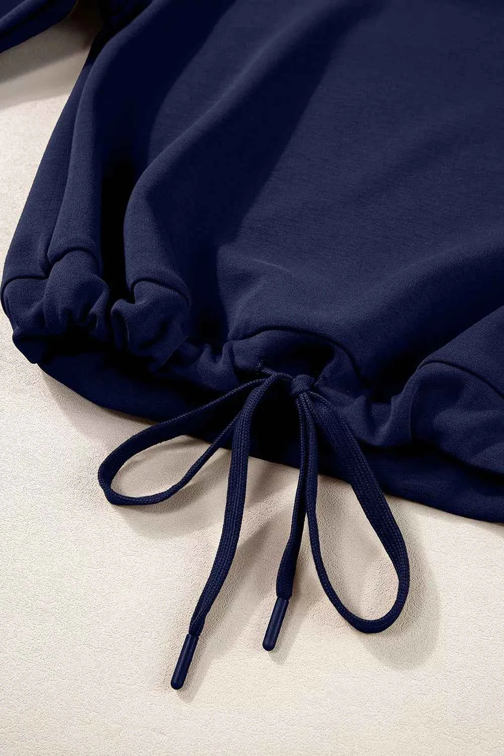 Solid Color Cowl Neck Drawstring Pullover Wide Leg Athleisure Pants Set