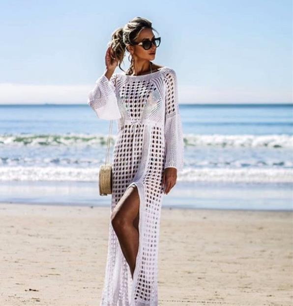 Cotton Sheer Crochet Maxi Dress White