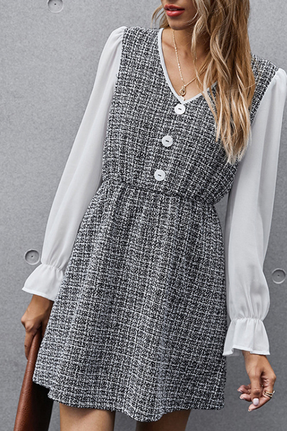 Patchwork Button French Dress