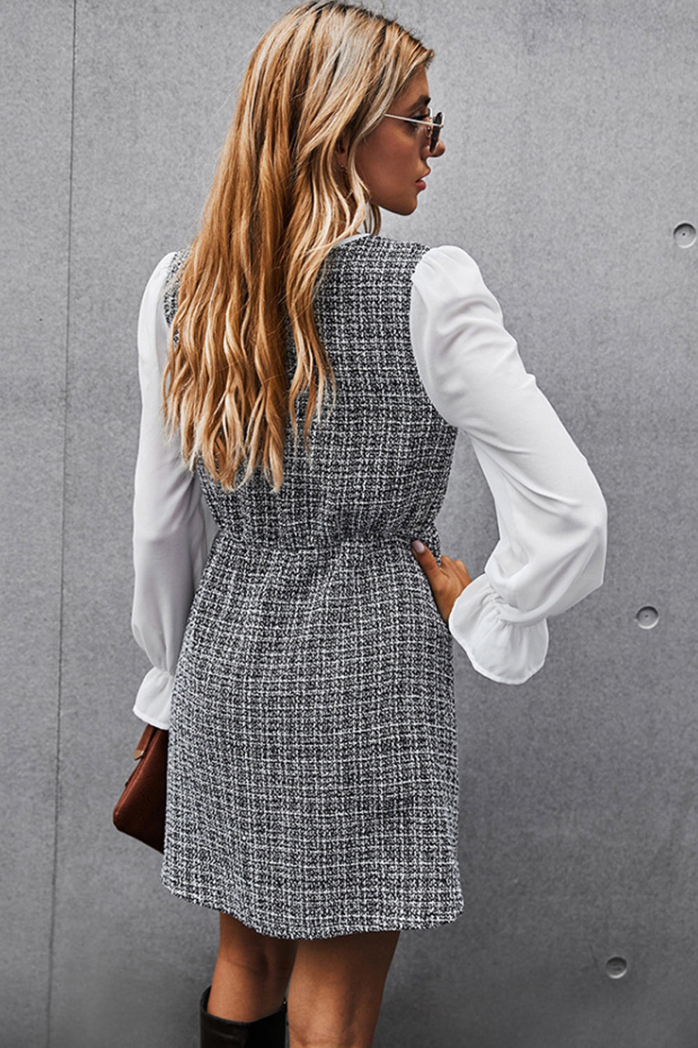 Patchwork Button French Dress