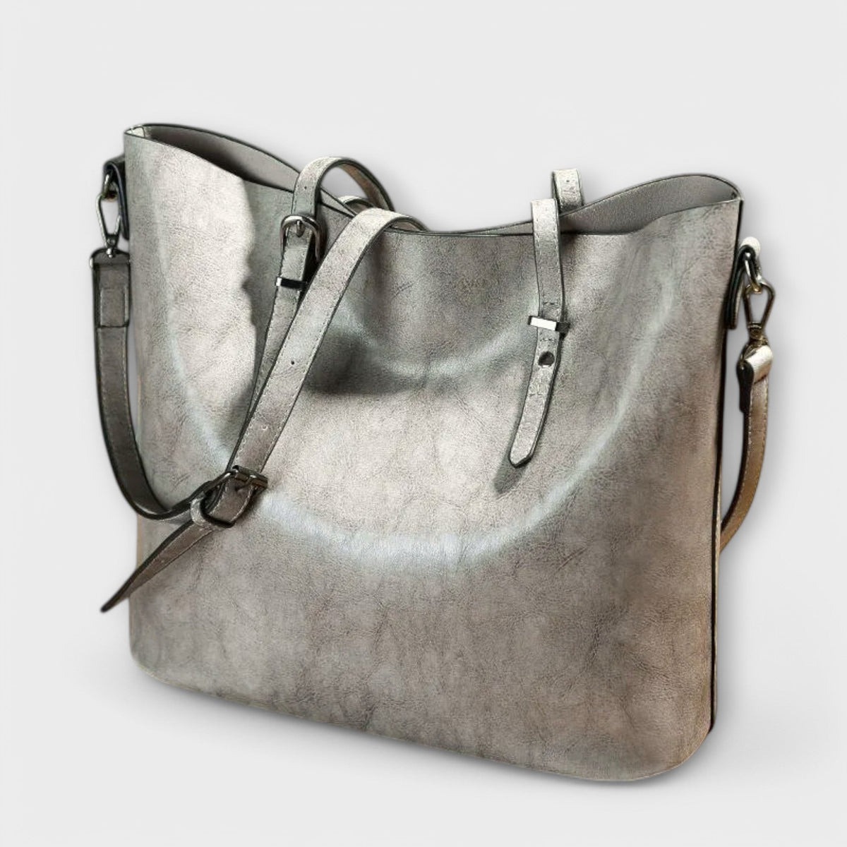 Oiled Faux Leather Bucket Tote Shoulder Bag