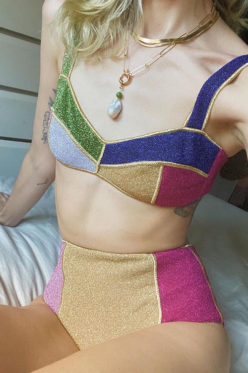 Glitter Color Block Bikini Set