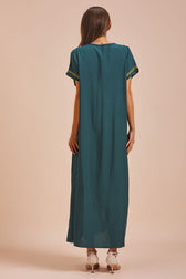 Embroidered V-Neck Short Sleeve Kaftan Maxi Dress 19