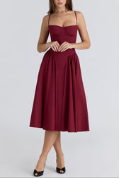 Square Neck Cap Sleeve Fit and Flare Midi Dress 4