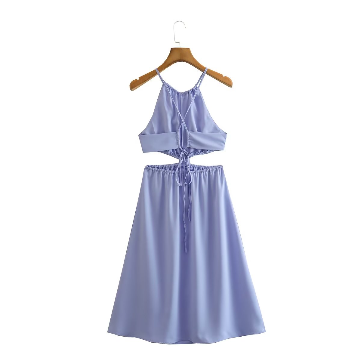 Halter Neck Plunge Cut Out Waist Braided Trim Midi Dress 3