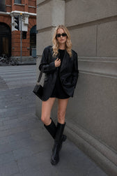Lapel Pockets Leather Blazer