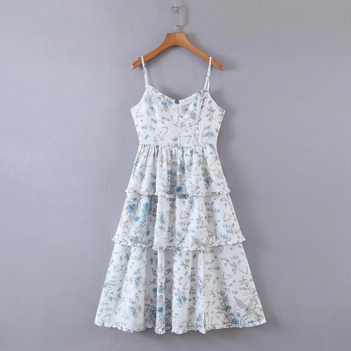 Summer Wind Women Printed Back Hollow Out Cutout out Tied Dress Long