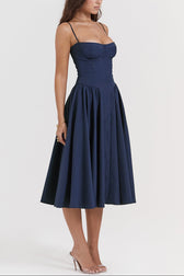 Square Neck Cap Sleeve Fit and Flare Midi Dress 26