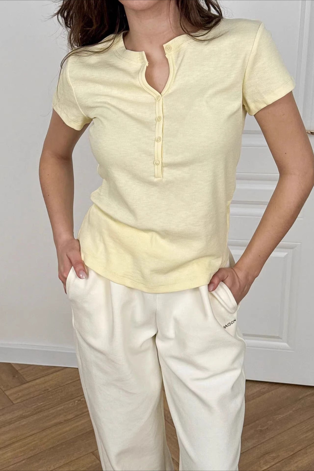 Solid Cropped Button Front T-Shirt