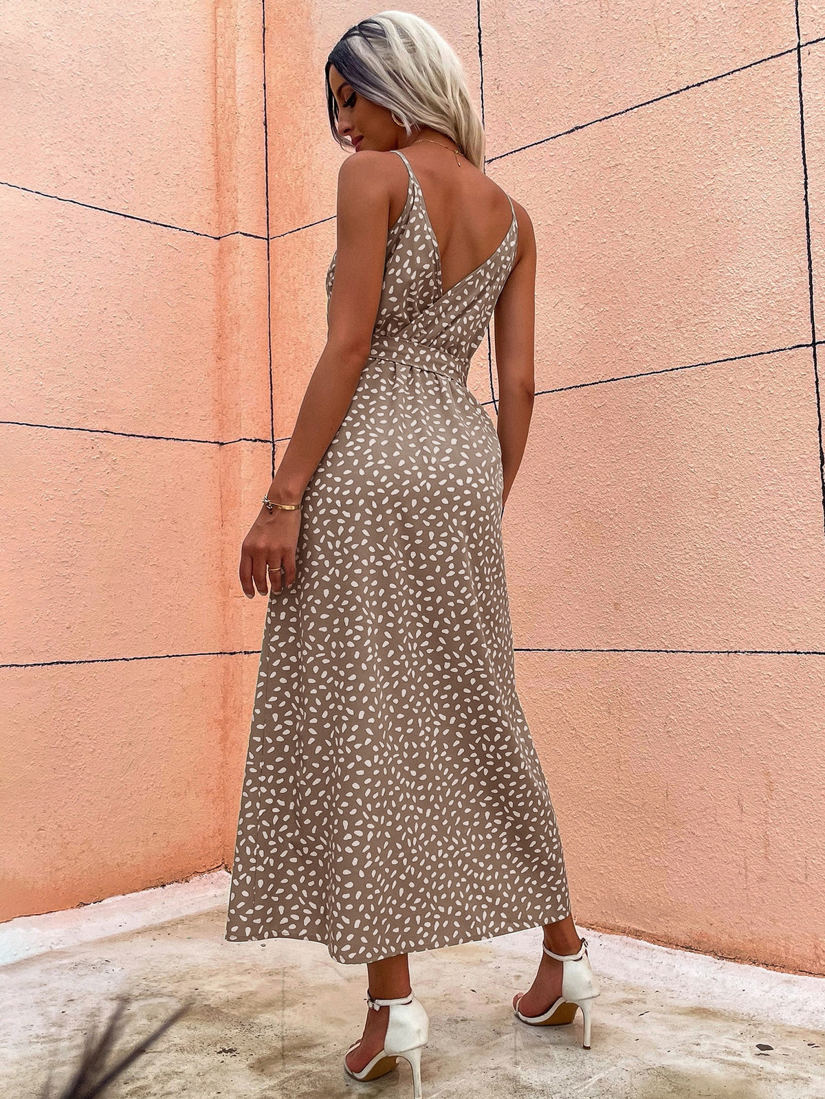 Women Summer Slit Backless Printed Strap Dress