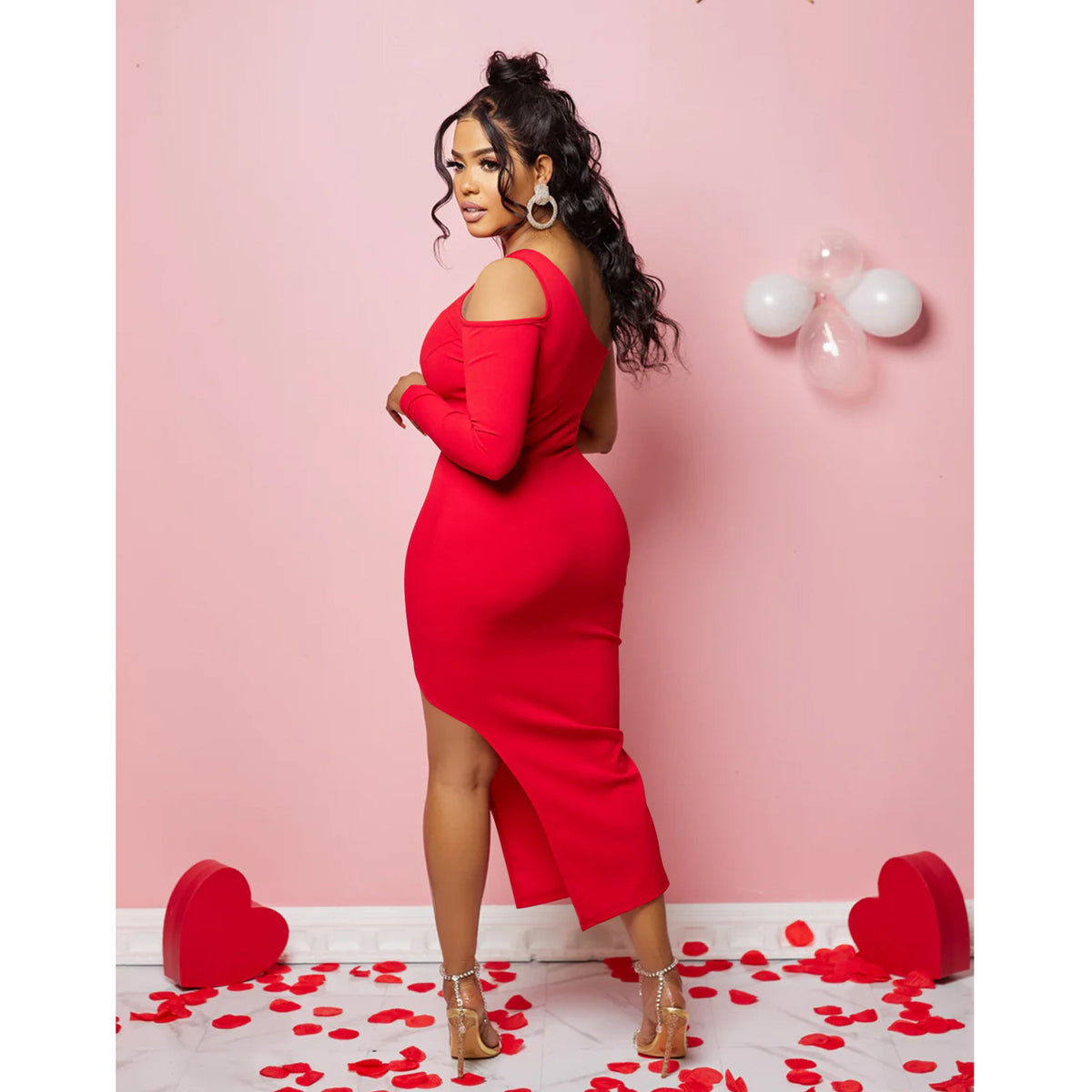 Sexy Women Clothing Solid Color Shoulder Mesh Stitching Single Long Sleeve Split Dress