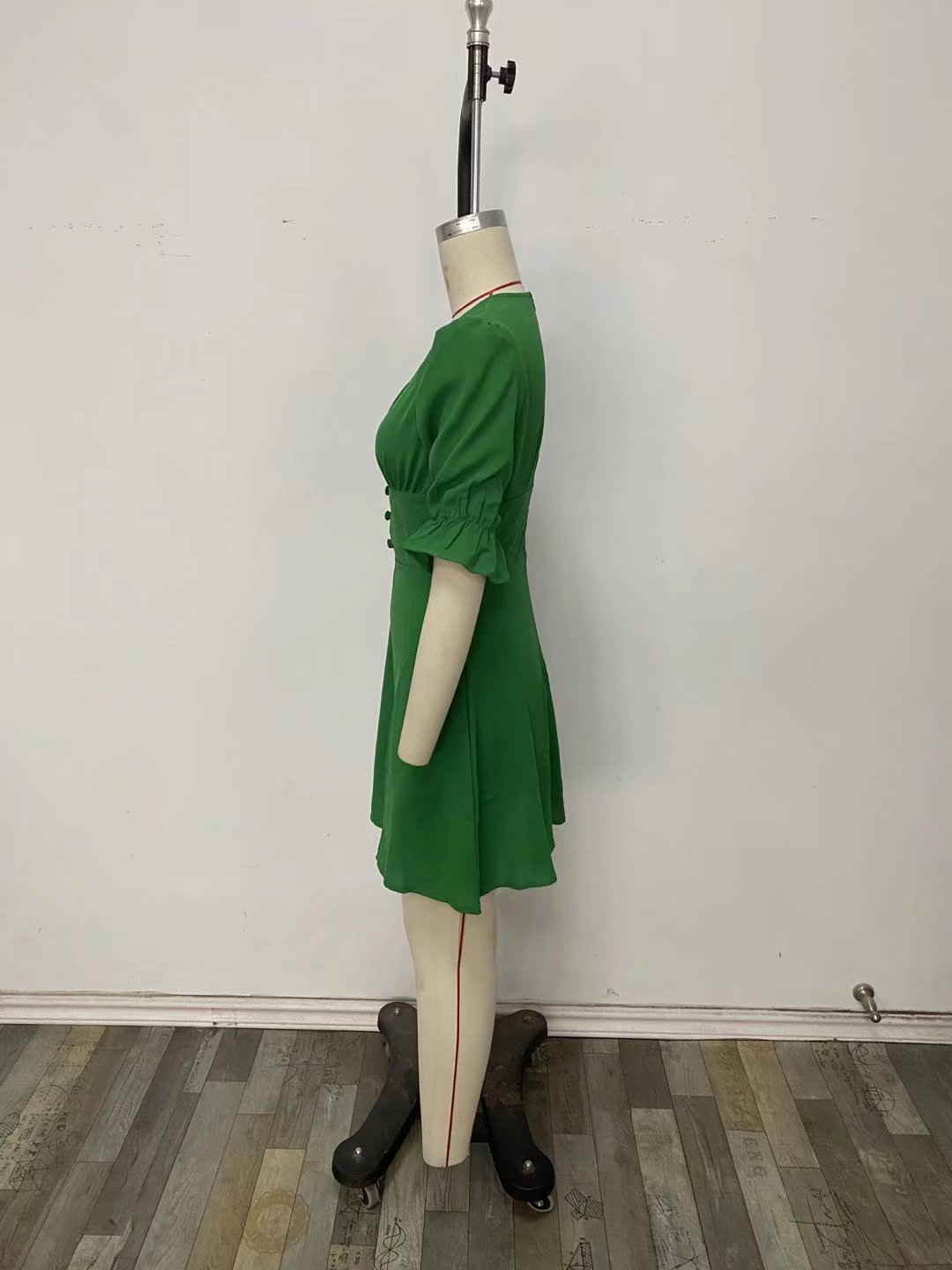 Women Clothing Buckle Slim Short Sleeve Solid Color Dress Casual Wild