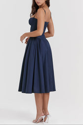 Square Neck Cap Sleeve Fit and Flare Midi Dress 27