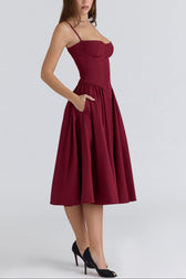 Square Neck Cap Sleeve Fit and Flare Midi Dress 20