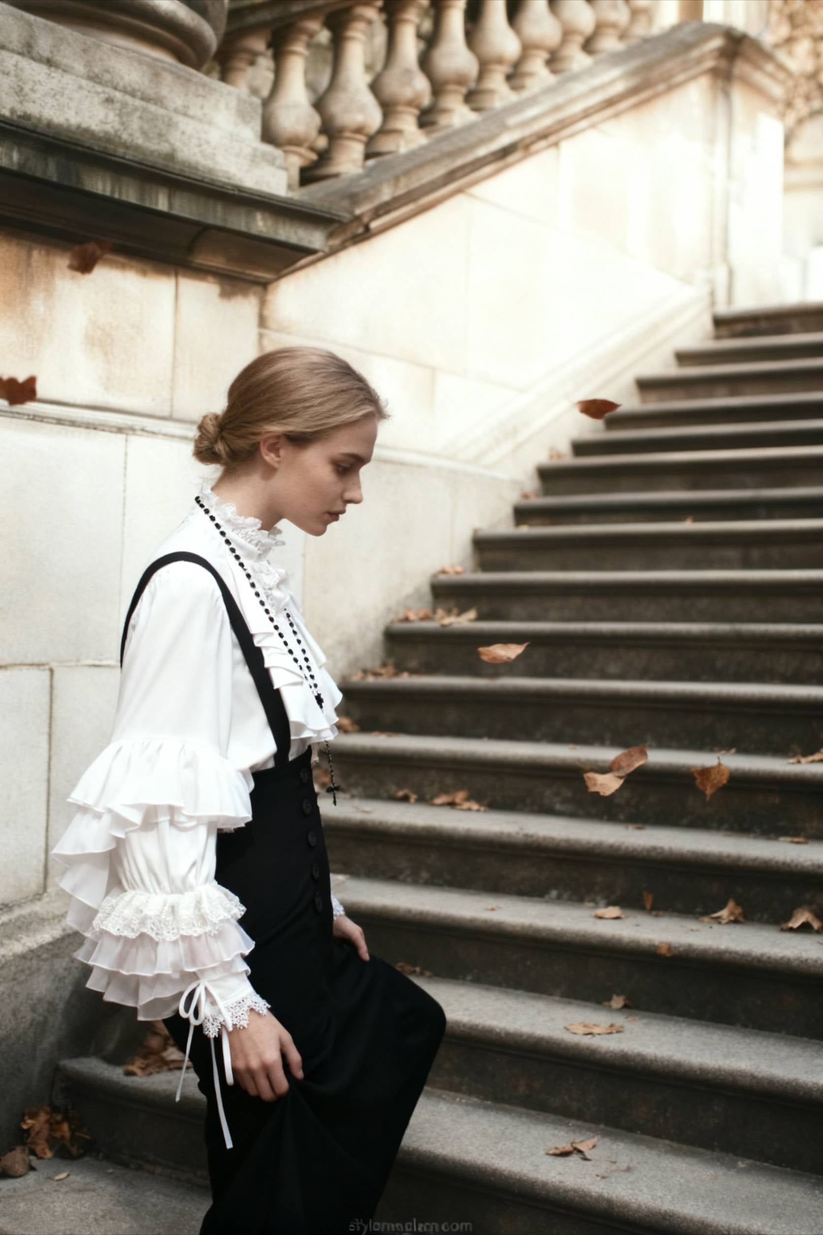 Dark Frill Batwing Sleeve Top