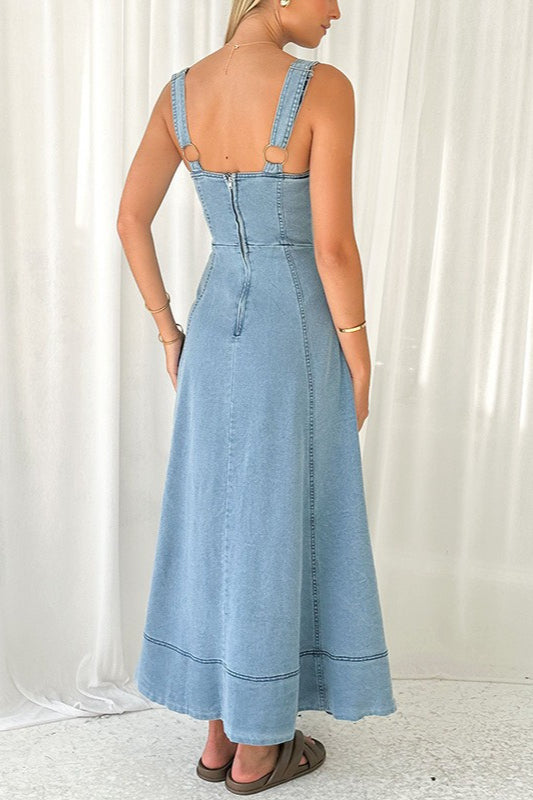 Strappy Edition Backless Maxi Denim Dress