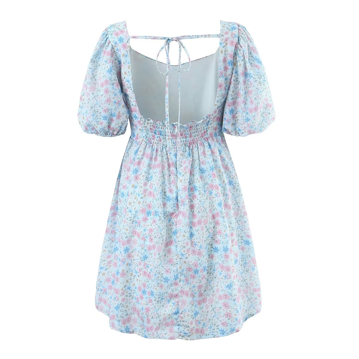 Floral Print Sweetheart Neck Puff Short Sleeve Babydoll Mini Dress 7