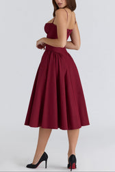 Square Neck Cap Sleeve Fit and Flare Midi Dress 21