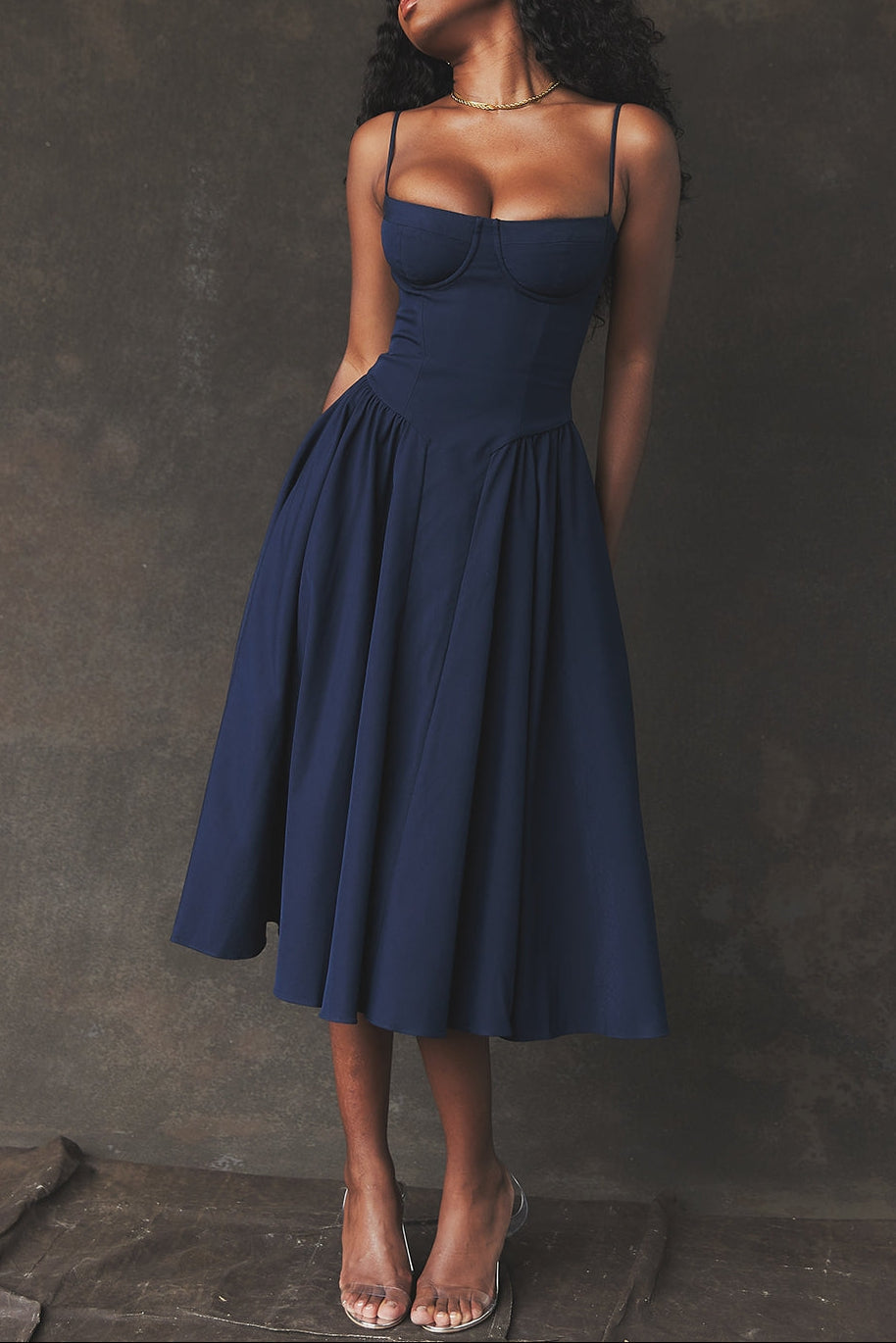 Square Neck Cap Sleeve Fit and Flare Midi Dress 28