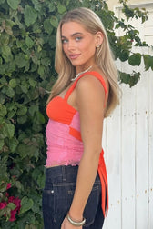 Color Block Square Neck Lace Cami Top