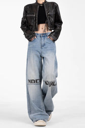 High-Waist Vintage Washed Wide-Leg Denim Jeans