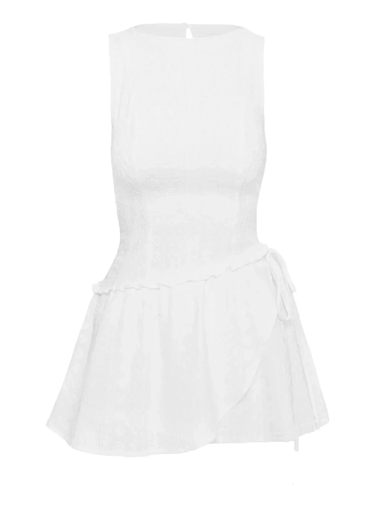 Eyelet Embroidered Sleeveless Drop Waist Tie Side Mini Dress 5