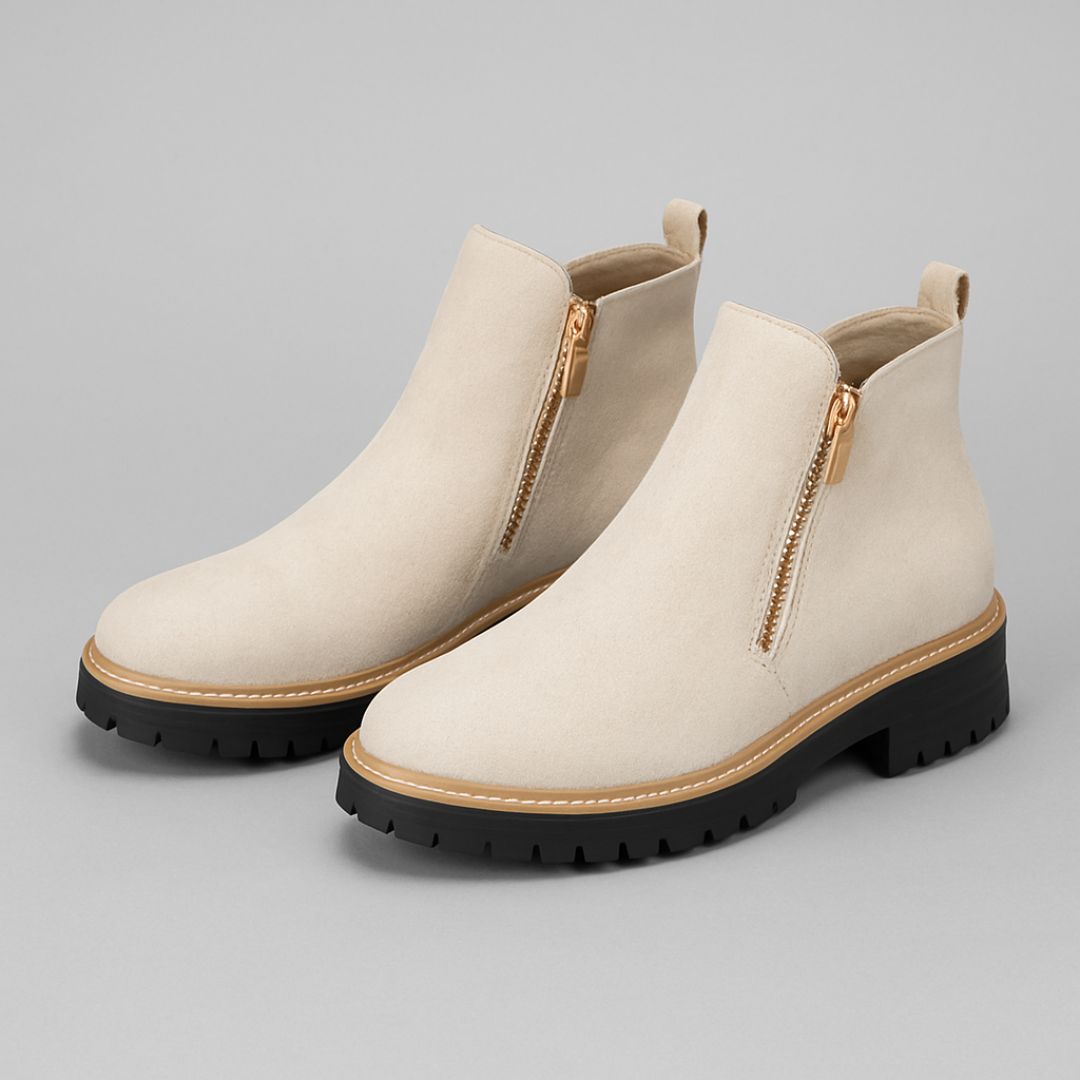 Side Zip Lug Sole Suede Ankle Boots