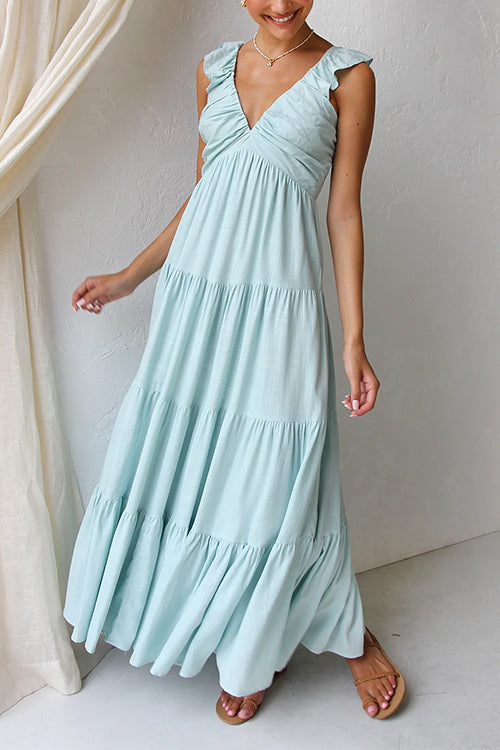 Marilyn - V - neck maxi dress with ruffle