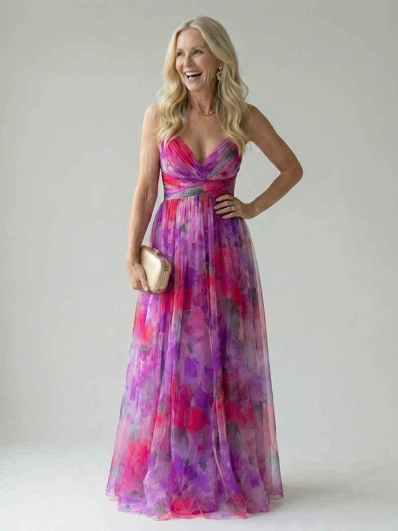 Floral V-Neck Spaghetti Strap Wrap Maxi Dress