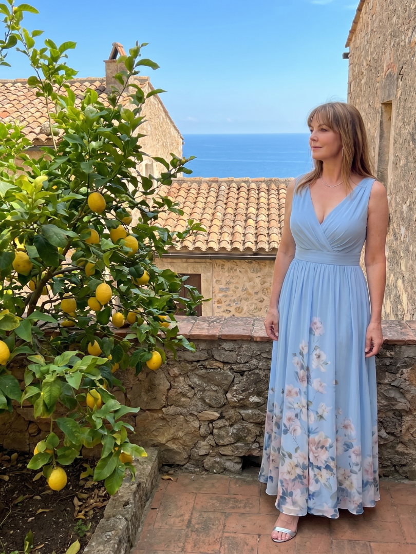 Clarissa | Sleeveless V-Neck Soft Floral Hem Midi Dress