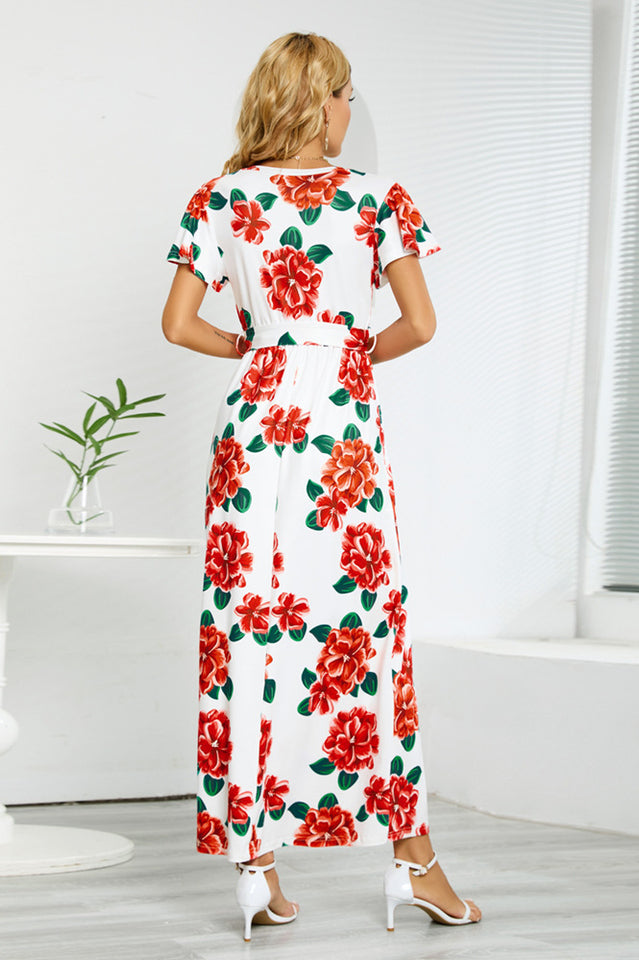 V-Neck Vacation A-line Midi Dress