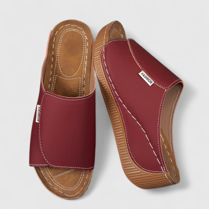 Open Toe Low Wedge Slide Mules