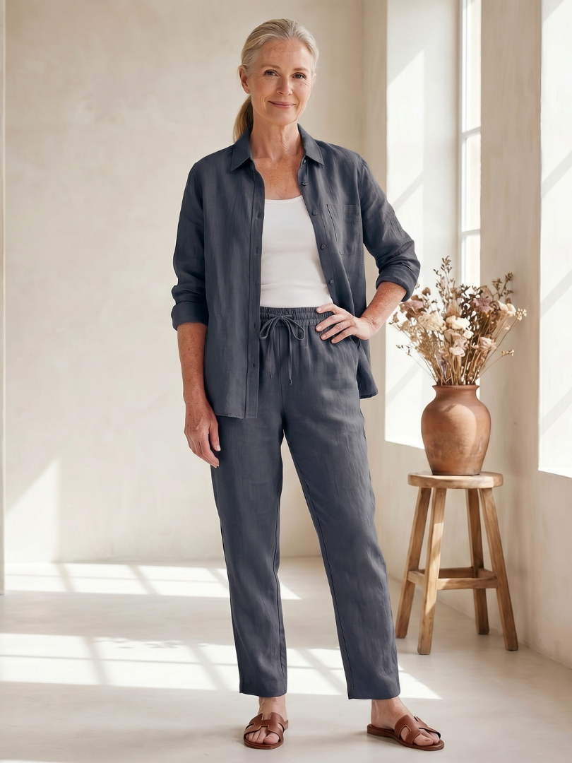 Long Sleeve Shirt and Tapered Pants Two Piece Set