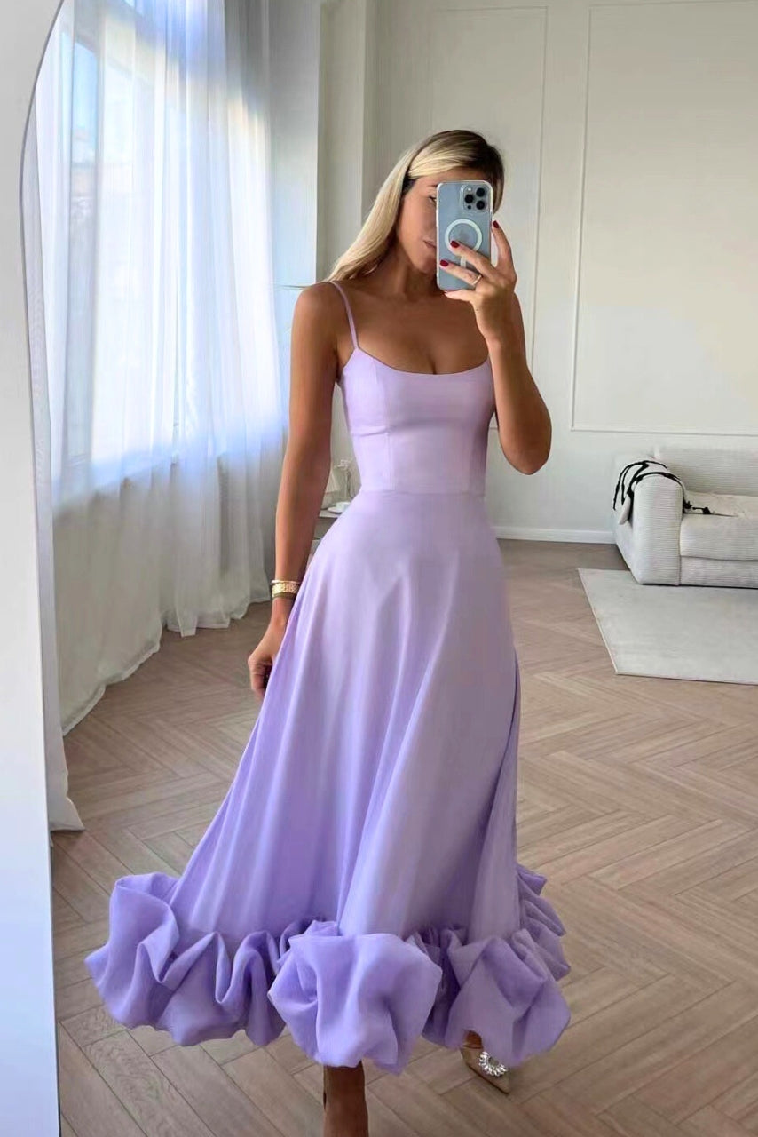 Spaghetti Strap Pleated Ruffle Maxi Dress 7