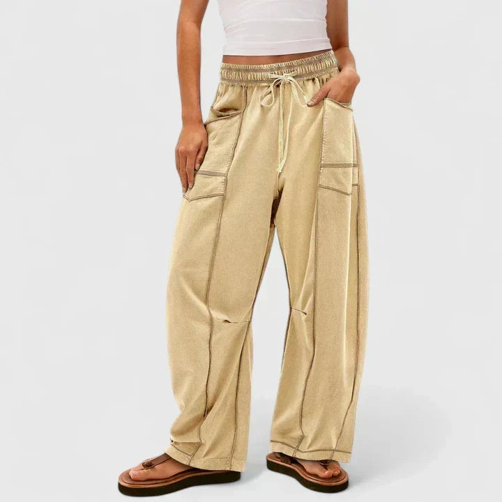 High Waist Drawstring Patch Pocket Wide Leg Pants