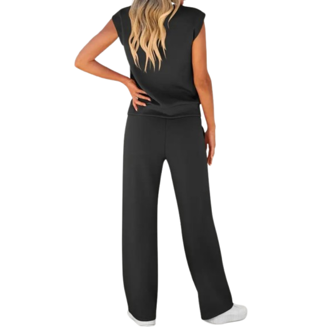 Cap Sleeve Top and Wide Leg Pants Two Piece Set