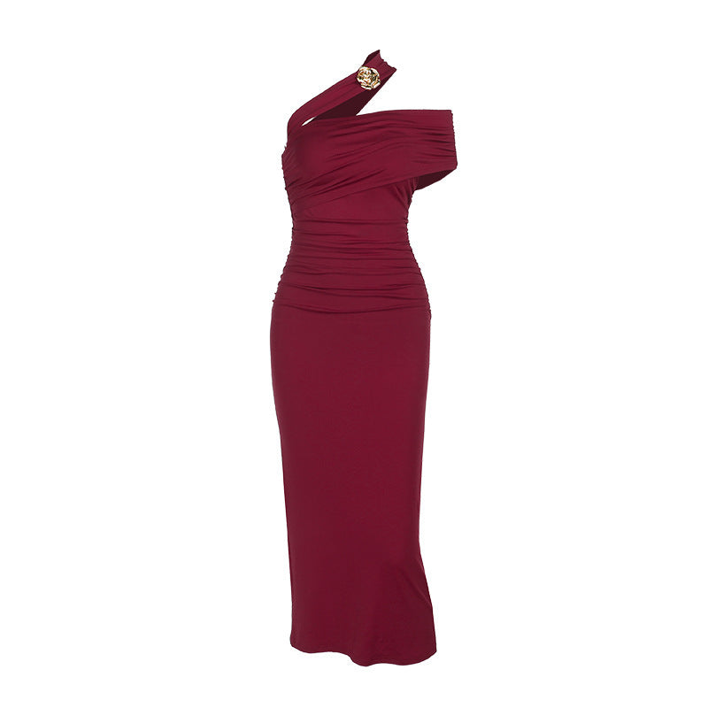 Horres Midi Dress-Maroon