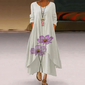 Floral Round Neck Long Sleeve High Low Maxi Dress 8