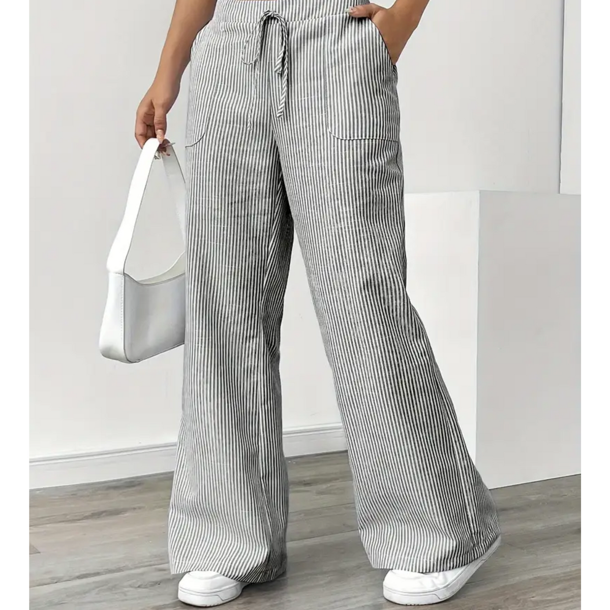 Striped Drawstring Wide Leg Pocket Pants