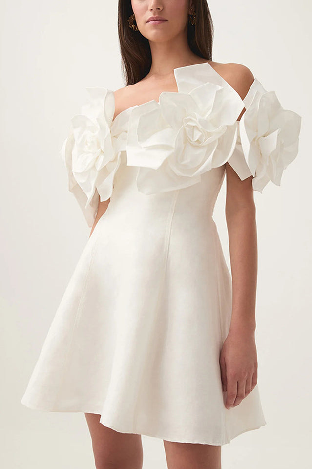 Floral Appliqué Off Shoulder Fit and Flare Mini Dress 5