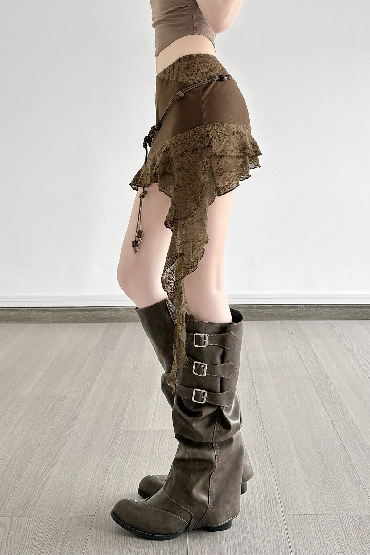 Mermaid Style Asymmetric Ruffle Skirt