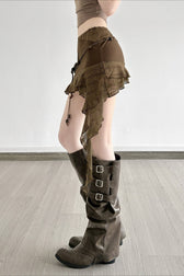 Mermaid Style Asymmetric Ruffle Skirt