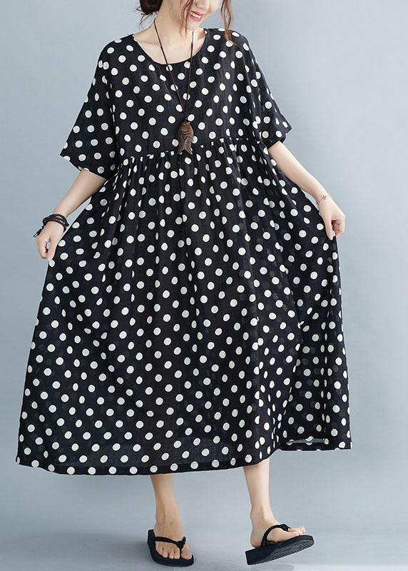 Polka Dot Empire Waist Short Sleeve Loose Maxi Dress
