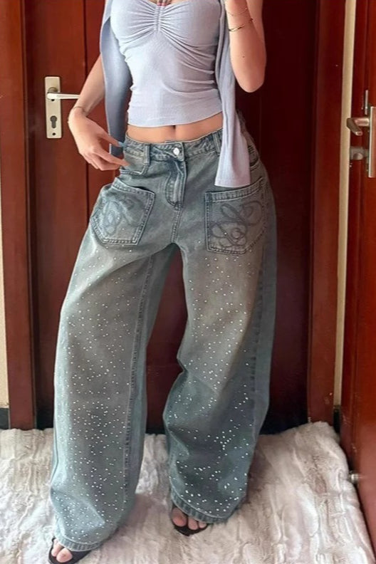 Vintage Washed Wide-Leg Denim Jeans