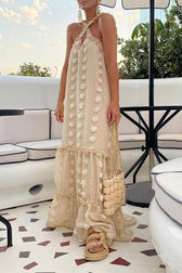 Appliqué Halter Neck Keyhole Tiered Maxi Dress 6