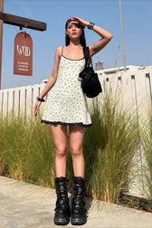 Floral Print Waist Cinch A Line Slip Dress