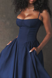 Square Neck Cap Sleeve Fit and Flare Midi Dress 29