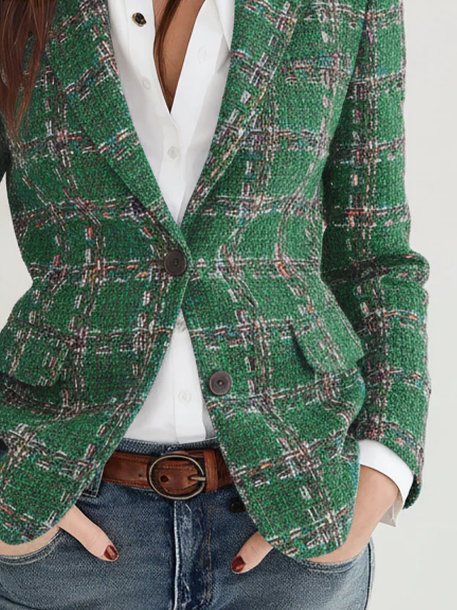 Plaid Tweed Single Button Blazer