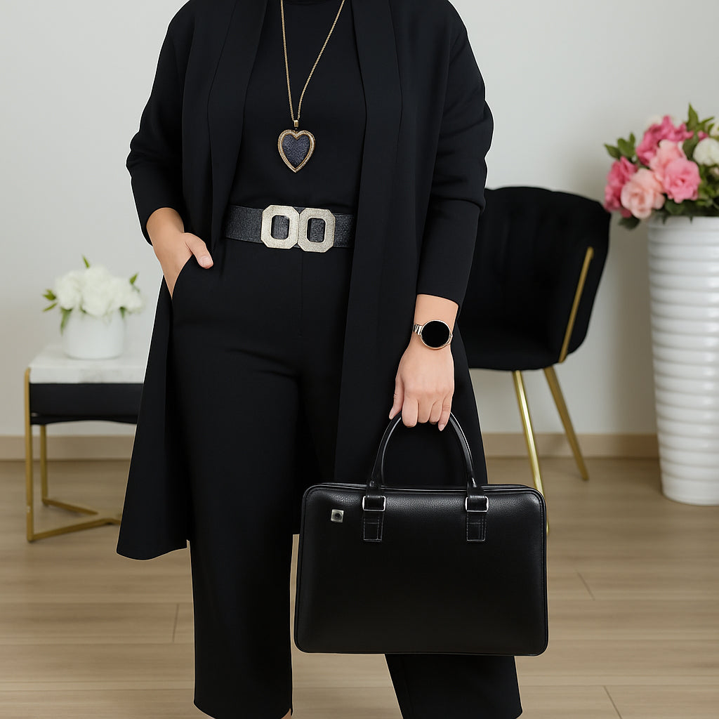 Longline Open Blazer Top and Pants Three Piece Set