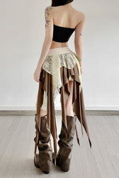 Sheer Lace Overlay Fringe Hem Skirt